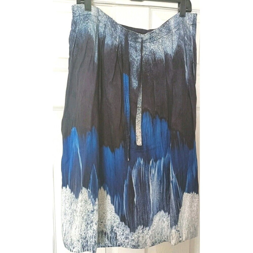 ELK A Line Skirt Size S/M Viscose Blue Waterprint Pockets Artsy Quiet Luxury